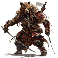 Anime Bear Warrior. AI generated art illustration.