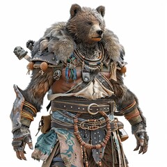 Anime Bear Warrior. AI generated art illustration.