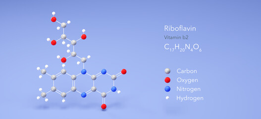 Sticker - riboflavin molecule, molecular structure, vitamin b2, 3d model, Structural Chemical Formula and Atoms with Color Coding