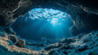 © Sadia - Sunlight filtering through underwater cave in a tranquil ocean setting