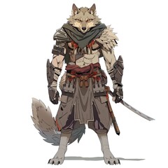 Anime Wolf Warrior. AI generated art illustration.