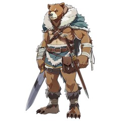 Anime Bear Warrior. AI generated art illustration.