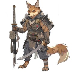 Anime Dog Warrior. AI generated art illustration.