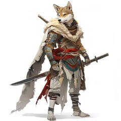 Anime Dog Warrior. AI generated art illustration.