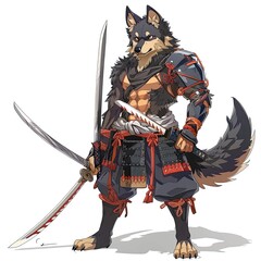 Anime Dog Warrior. AI generated art illustration.