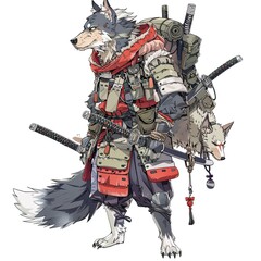 Anime Dog Warrior. AI generated art illustration.