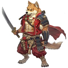 Anime Dog Warrior. AI generated art illustration.