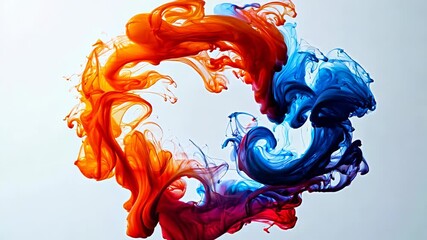 Wall Mural - Colorful swirling ink in water, vibrant abstract design in red, orange, blue, and purple colors. Artistic concept