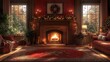 © Dilshad - A cozy living room with a fireplace, decorated for Thanksgiving
