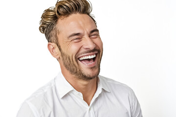 Wall Mural - Portrait of a Happy Man with a White Shirt