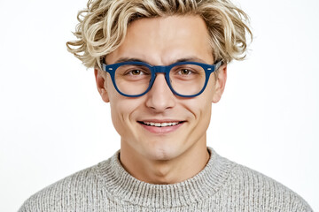 Sticker - Portrait of a smiling man with blond curly hair wearing glasses