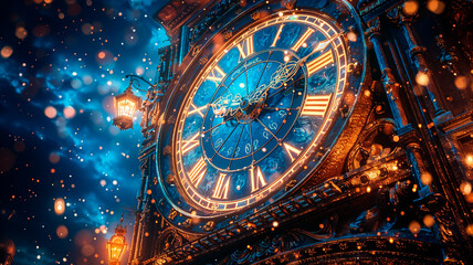 Wall Mural - Beautiful New Year's clock close up