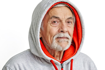 Sticker - Senior Man Wearing a Grey Hoodie with Red Lining