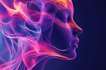 Poster - A beautiful swirl of purple smoke moves on a black background.
