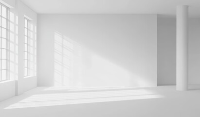 Aufkleber - A white wall mockup in a modern empty gallery, rendered in 3D. A big stand mockup in a museum with contemporary art exhibitions. A large hall interior with wide banner exposition templates.