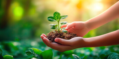 Children and nature. Symbols of growth, financial development and concern for the future of the planet.