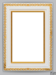 Canvas Print - Realistic white wooden vintage frame isolated on background.  Rectangle frames mockup. Classic Photo wooden frame. White border for painting, poster, and photo gallery. 3d vector illustration.