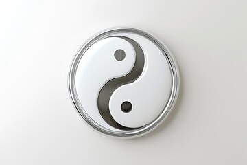 Harmony in Contrast - Minimalist Silver and White Yin-Yang Symbol on White Background Illustration