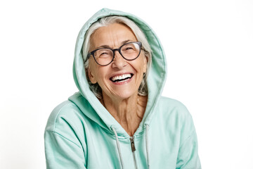 Wall Mural - Happy senior woman wearing a hoodie