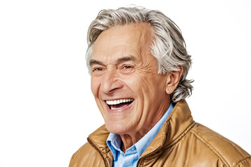 Poster - Happy Senior Man in Brown Leather Jacket Smiling