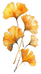 Sticker - Delicate Watercolor Ginkgo Leaf Set on White Background with Copy Space