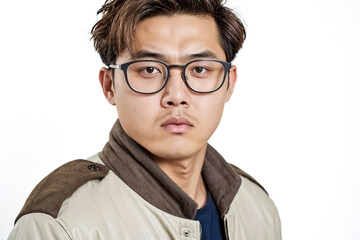 Sticker - Young man with serious expression, wearing glasses and a bomber jacket