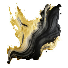 Wall Mural - gold black painting stain texture watercolor isolated on transparent background cutout