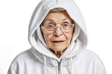 Canvas Print - Senior woman in a white hoodie