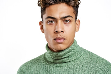 Canvas Print - Close-up of a Young Man's Face with a Serious Expression