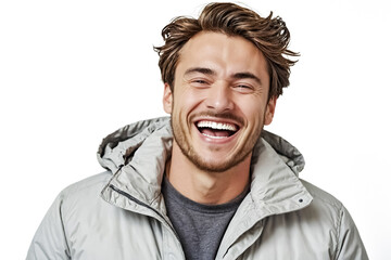 Canvas Print - Portrait of a Happy Man in a Grey Jacket