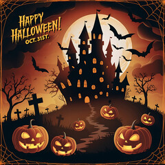 Happy Halloween Spooky Nighttime Scene Horizontal Background 1