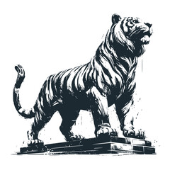 Sticker - The wild tiger. Black white vector illustration.