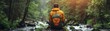 © Thares2020 - Hiker Taking a Break on a Log in a Serene Forest Setting Hiking Concept with Copy Space