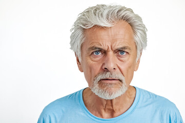 Canvas Print - Close Up Portrait of an Elderly Man with Blue Eyes Looking Suspiciously at the Camera