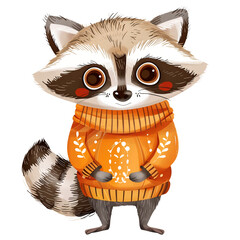 Wall Mural - autumn funny raccoon with cozy sweater