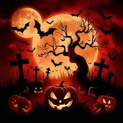 Happy Halloween Spooky Nighttime Scene Horizontal Background 1