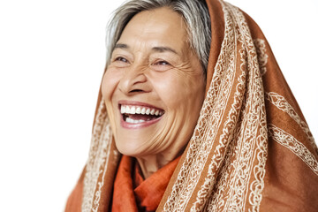 Sticker - Happy senior woman wearing a brown shawl