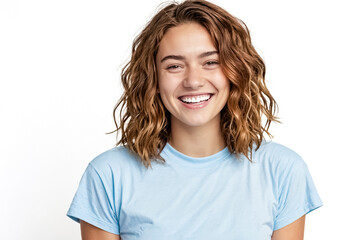 Canvas Print - Happy young woman with curly hair and bright smile