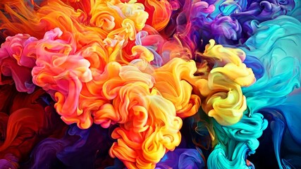 Wall Mural - Colorful swirling abstract smoke or ink in water, vibrant multicolored background. Creative art and design concept