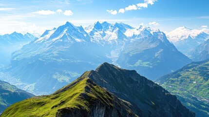 Wall Mural - Swiss Alps mountain range view from the summit. High quality, clear, clean background, ample copy space