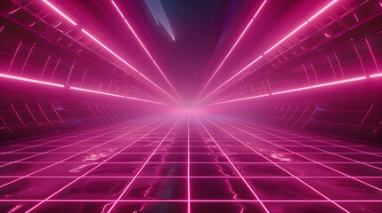 Wall Mural - a long pink hallway with neon lights
