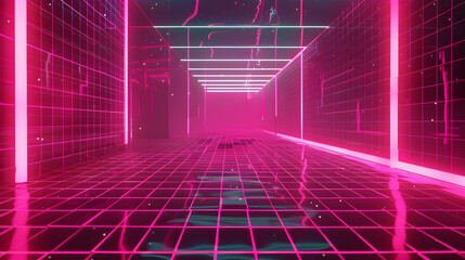 Wall Mural - a neon pink room with a white line running down the middle