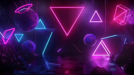 Wall Mural - a neon sign with a blue background and a pink triangle