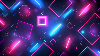 Wall Mural - A colorful background with neon lights and squares