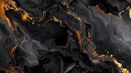 Poster - Video animation of abstract artistic black alcohol ink background. Marble liquid waves, texture banner