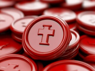 Red Wax Seal with Cross - 3D Render - Christian Symbolism - Faith - Religious Art - Abstract - Graphic Design - Minimalism - Holy - Sacred