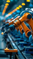 Poster - Futuristic Industrial Robots Working Together on High Tech Assembly Line