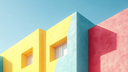 Minimal urban scene with abstract geometric buildings and pastel tones for a clean and modern look Stock Photo with copy space