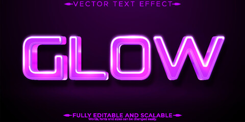 Wall Mural - Glow editable text effect, editable shiny and bright text style