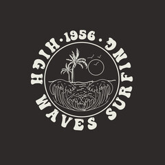 Wall Mural - High Wave surfing  Team typography ocean se graphic design